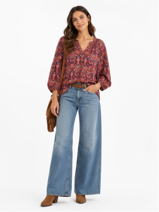 Joie Tops - Joie 100% Silk Floral Boho Blouse Red Multicolor Peasant Top Size M